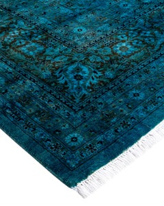 Contemporary Overdyed Hand Knotted Wool Blue Area Rug