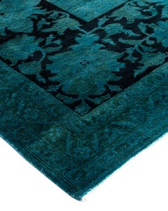 Contemporary Overdyed Hand Knotted Wool Blue Area Rug