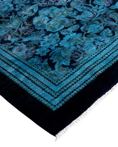 Contemporary Overdyed Hand Knotted Wool Blue Area Rug