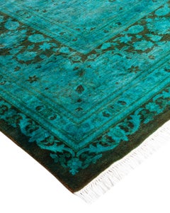 Contemporary Overdyed Hand Knotted Wool Blue Area Rug