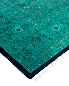 Contemporary Overdyed Hand Knotted Wool Blue Area Rug