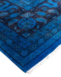 Contemporary Overdyed Hand Knotted Wool Blue Area Rug