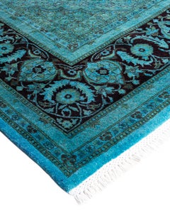 Contemporary Overdyed Hand Knotted Wool Blue Area Rug
