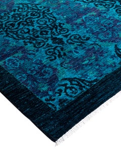 Contemporary Overdyed Hand Knotted Wool Blue Area Rug