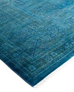 Alfombra de lana teñida a mano contemporánea azul