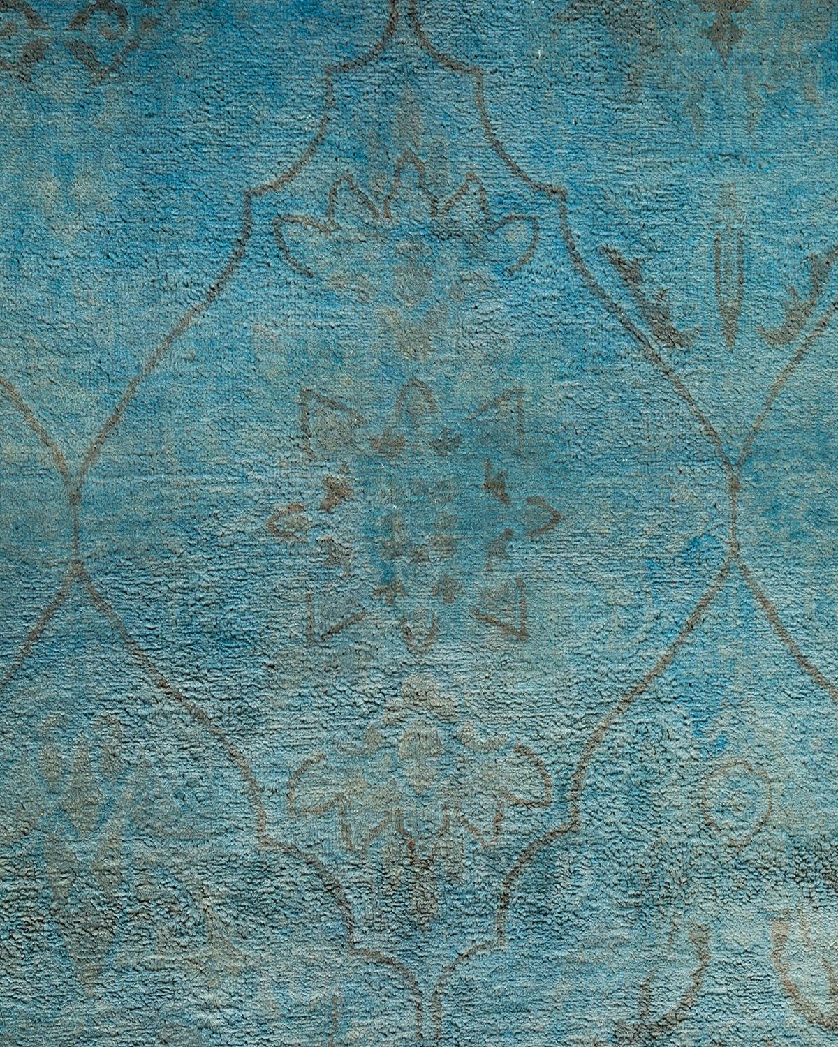 Pakistani Contemporary Overdyed Hand Knotted Wool Blue Area Rug For Sale