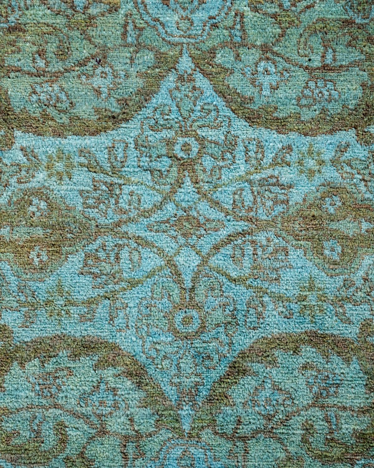 Pakistani Contemporary Overdyed Hand Knotted Wool Blue Area Rug For Sale