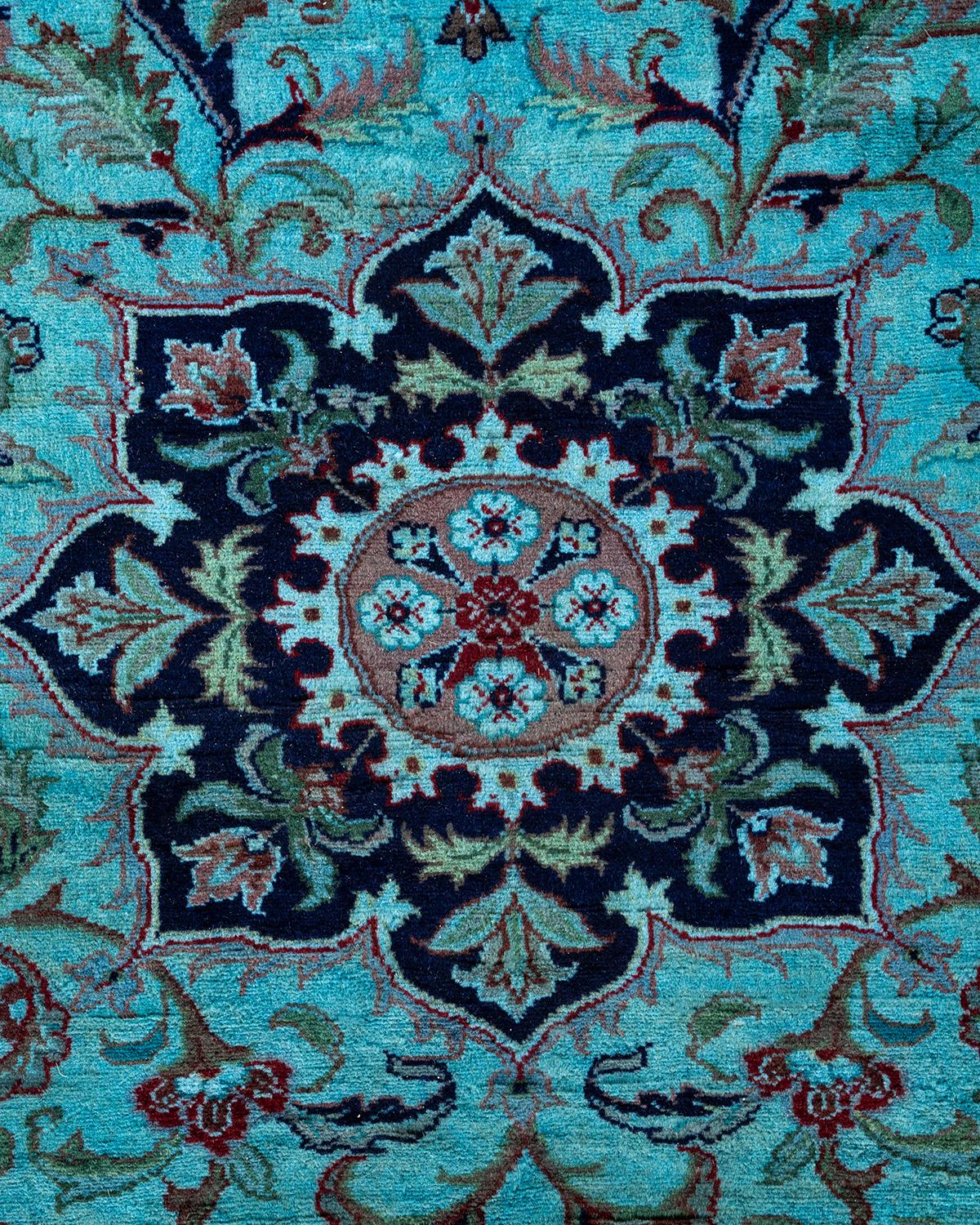 Pakistano Tappeto contemporaneo in lana sovratinta annodata a mano di colore blu in vendita