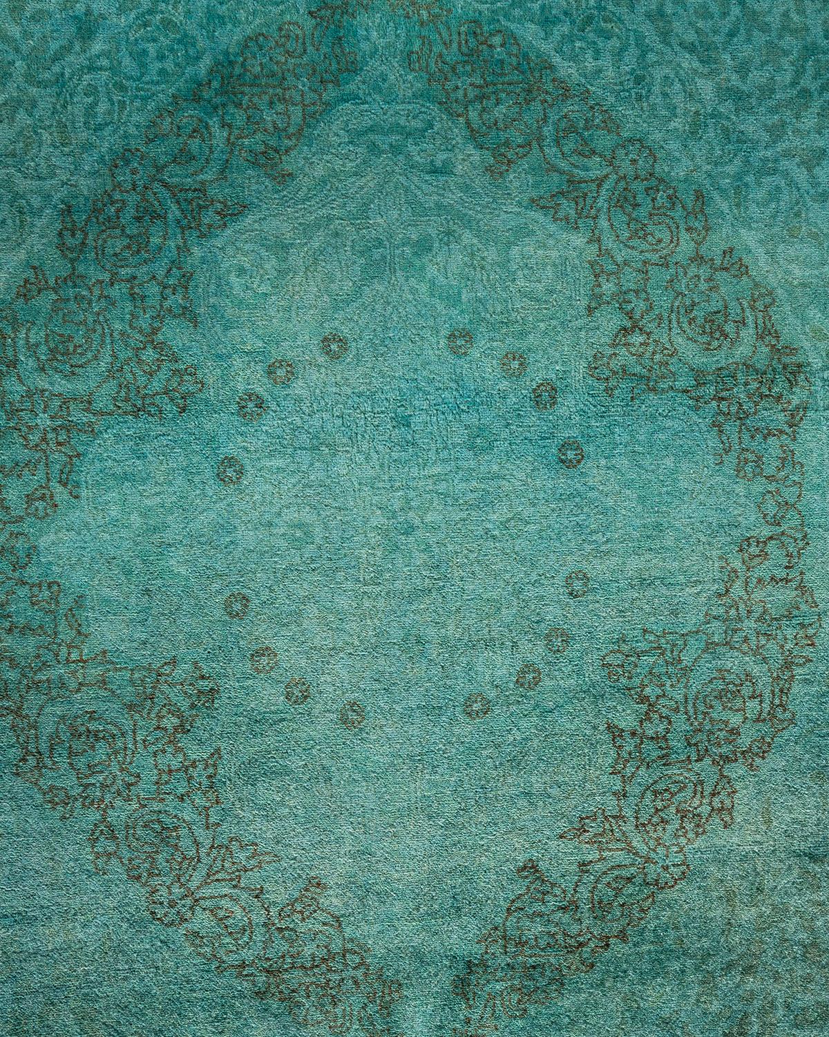 Pakistano Tappeto contemporaneo in lana sovratinta annodata a mano di colore blu in vendita