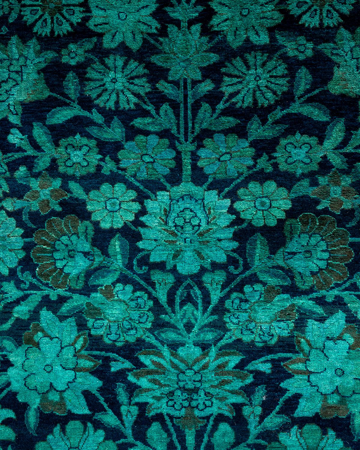 Pakistani Contemporary Overdyed Hand Knotted Wool Blue Area Rug For Sale