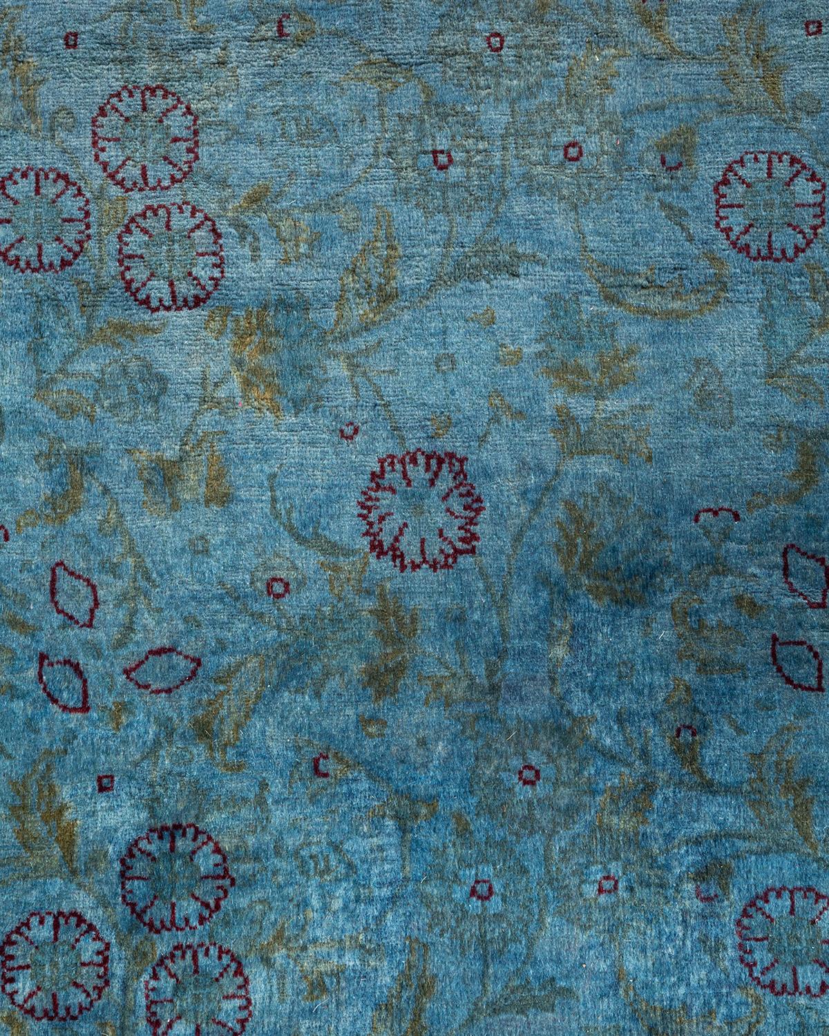 Pakistani Contemporary Overdyed Hand Knotted Wool Blue Area Rug For Sale