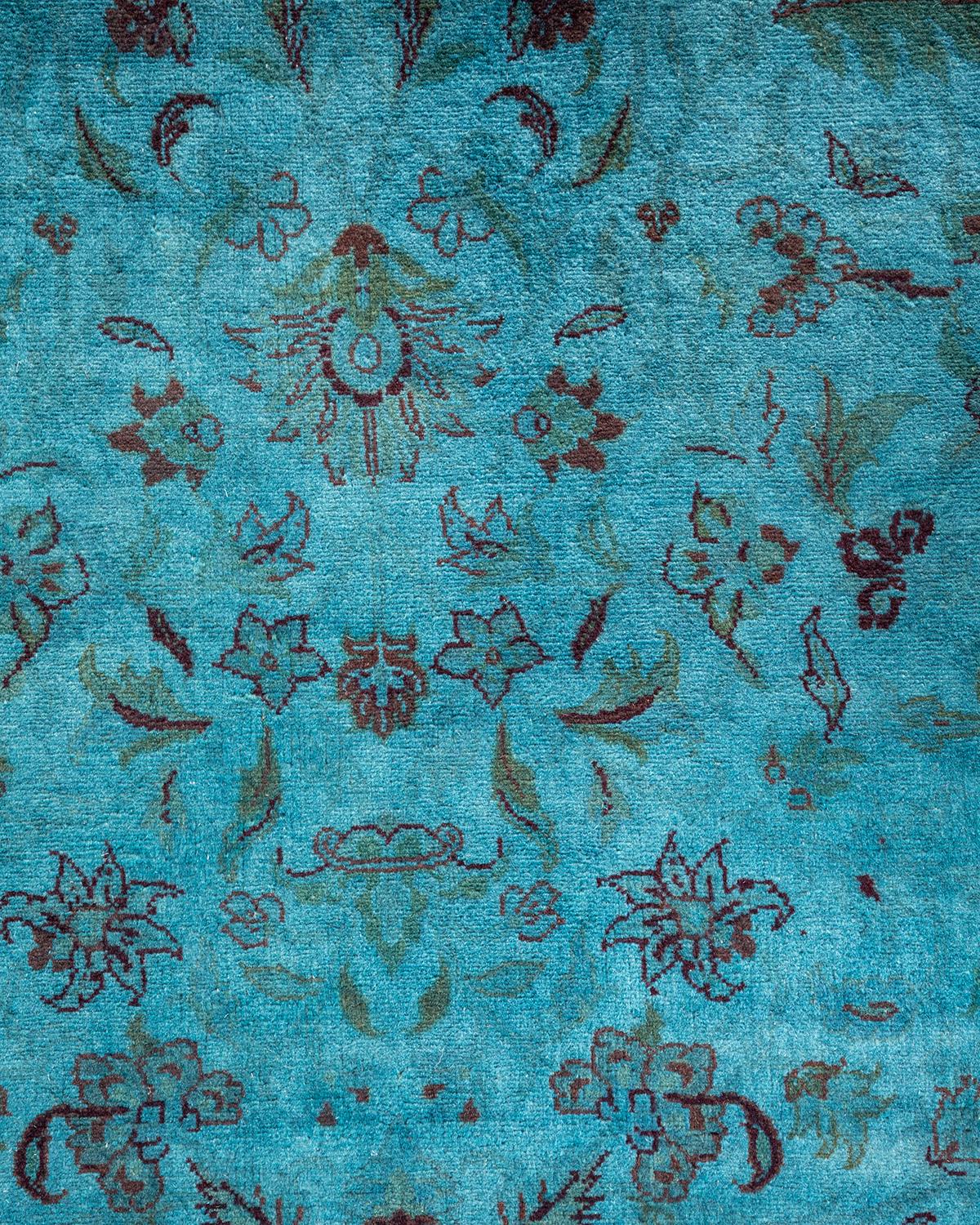 Pakistani Contemporary Overdyed Hand Knotted Wool Blue Area Rug For Sale