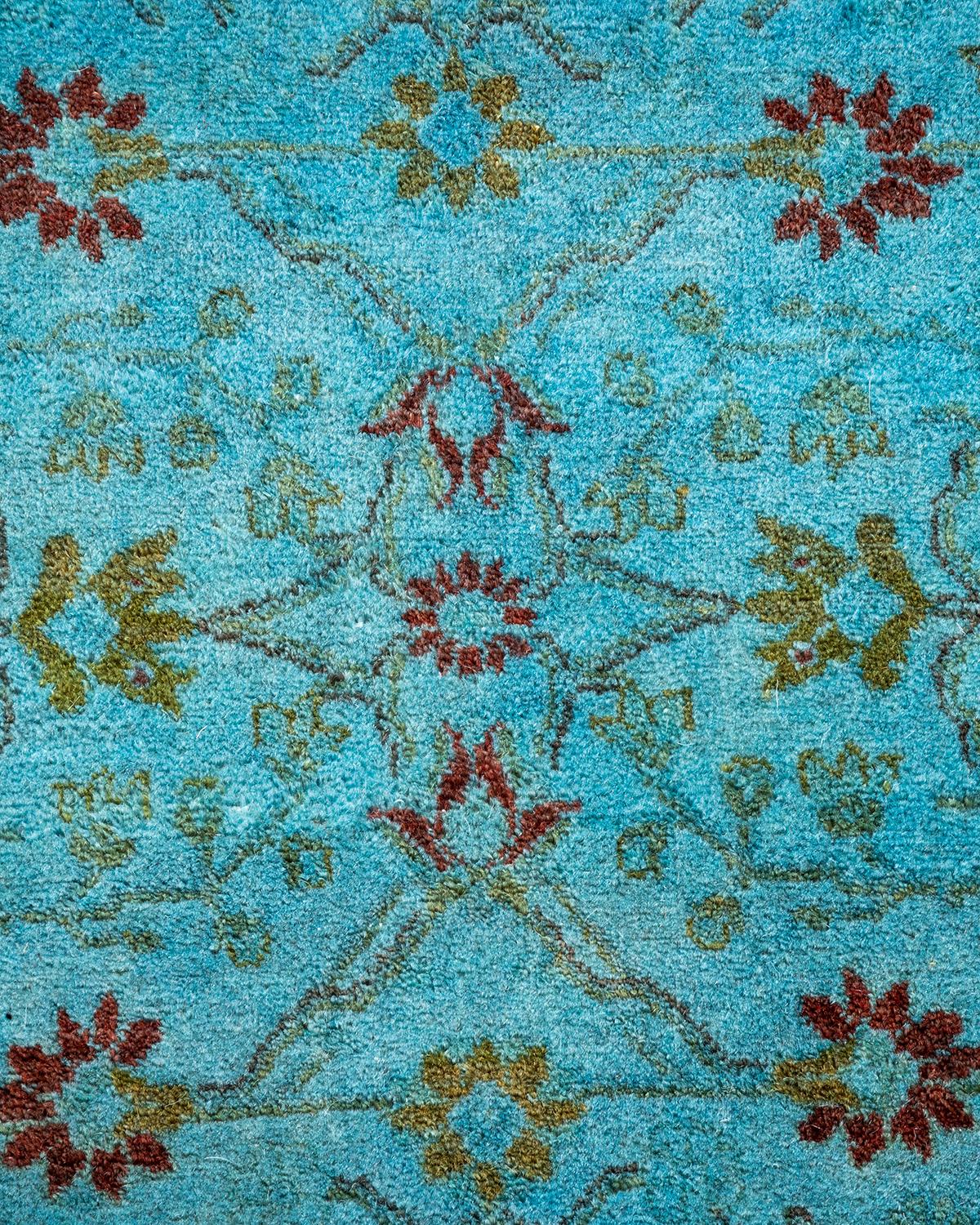 Pakistano Tappeto contemporaneo in lana sovratinta annodata a mano di colore blu in vendita