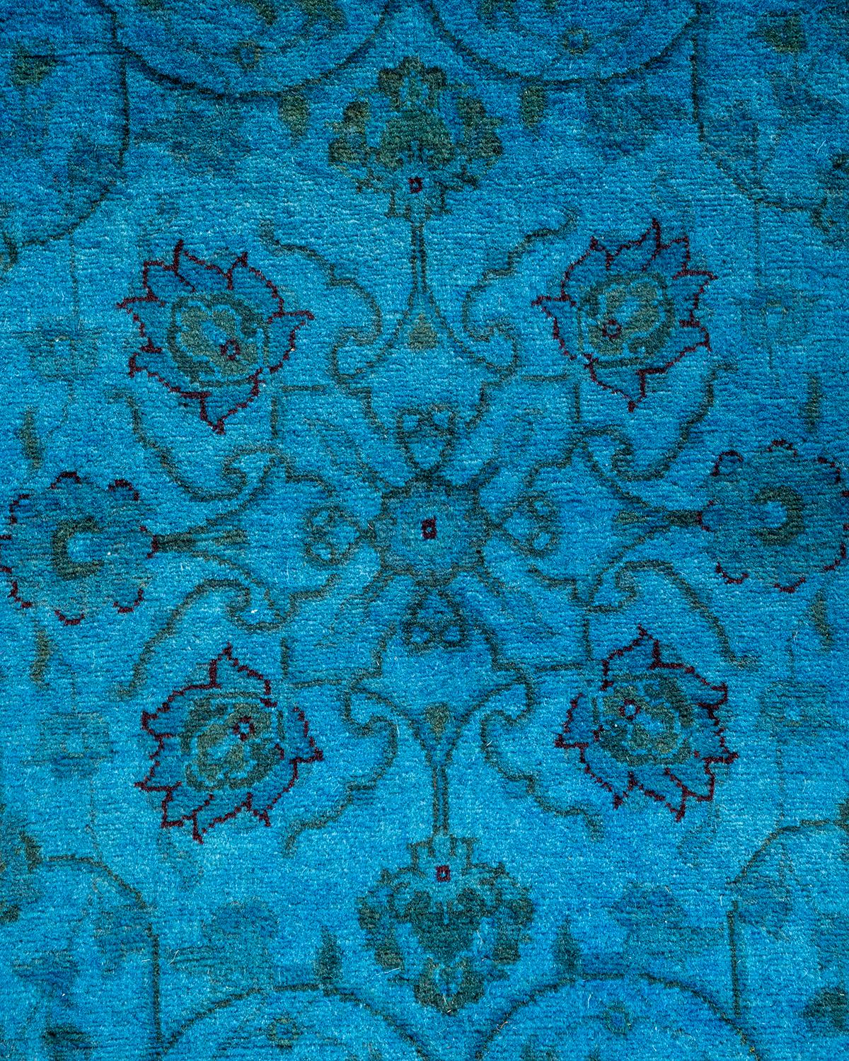 Pakistano Tappeto contemporaneo in lana sovratinta annodata a mano di colore blu in vendita