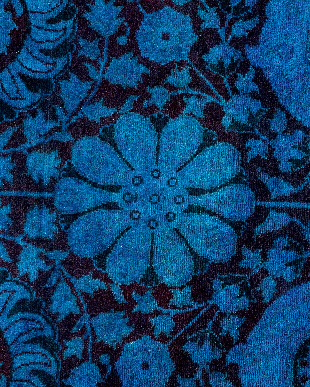 Contemporary Overdyed Hand Knotted Wool Blue Area Rug (Pakistanisch) im Angebot