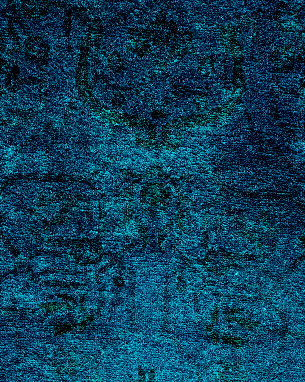Pakistani Contemporary Overdyed Hand Knotted Wool Blue Area Rug For Sale