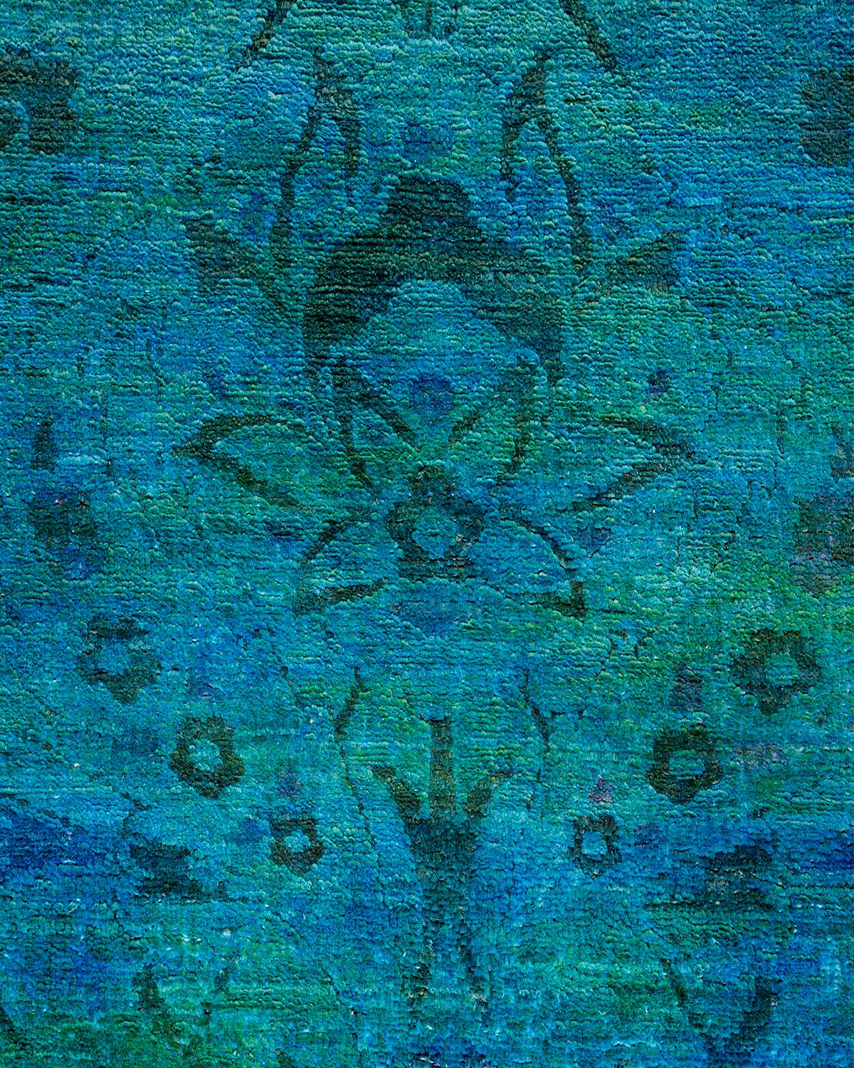 Pakistani Contemporary Overdyed Hand Knotted Wool Blue Area Rug For Sale