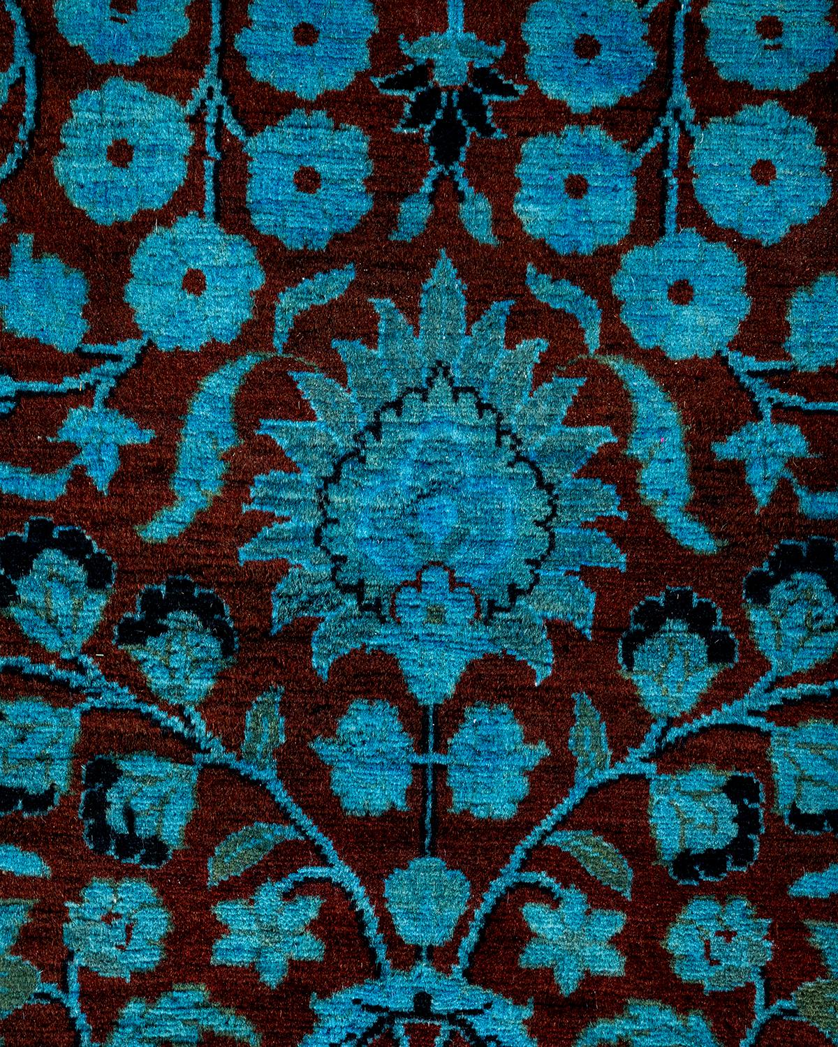 Pakistani Contemporary Overdyed Hand Knotted Wool Blue Area Rug For Sale