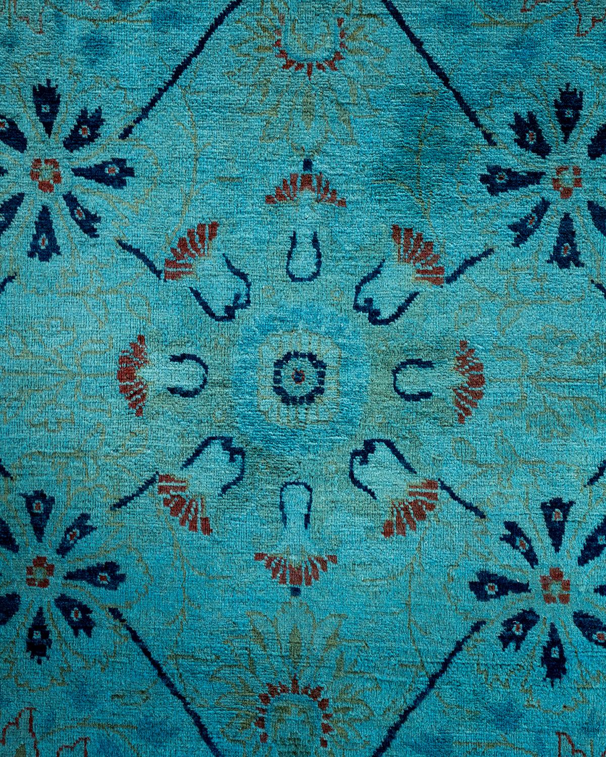 Pakistano Tappeto contemporaneo in lana sovratinta annodata a mano di colore blu in vendita