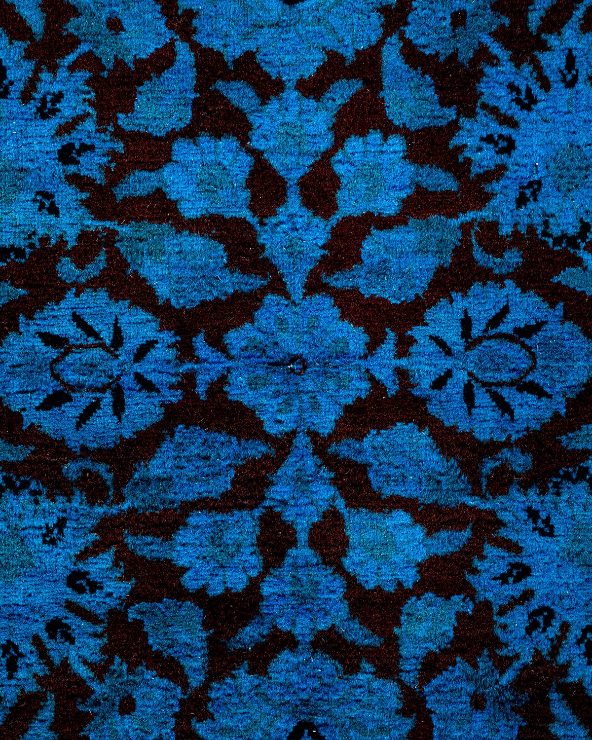 Pakistani Contemporary Overdyed Hand Knotted Wool Blue Area Rug For Sale