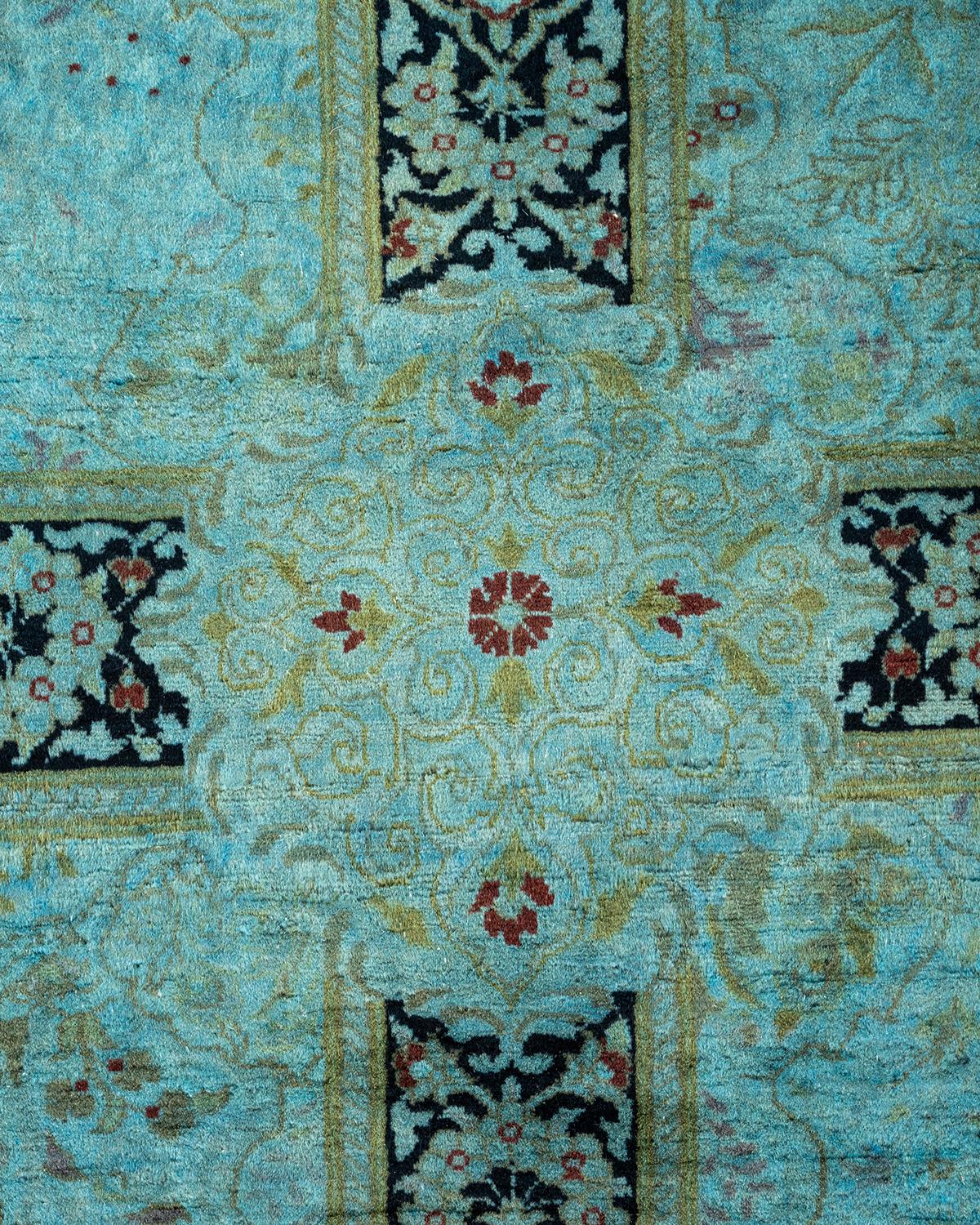 Pakistani Contemporary Overdyed Hand Knotted Wool Blue Area Rug For Sale