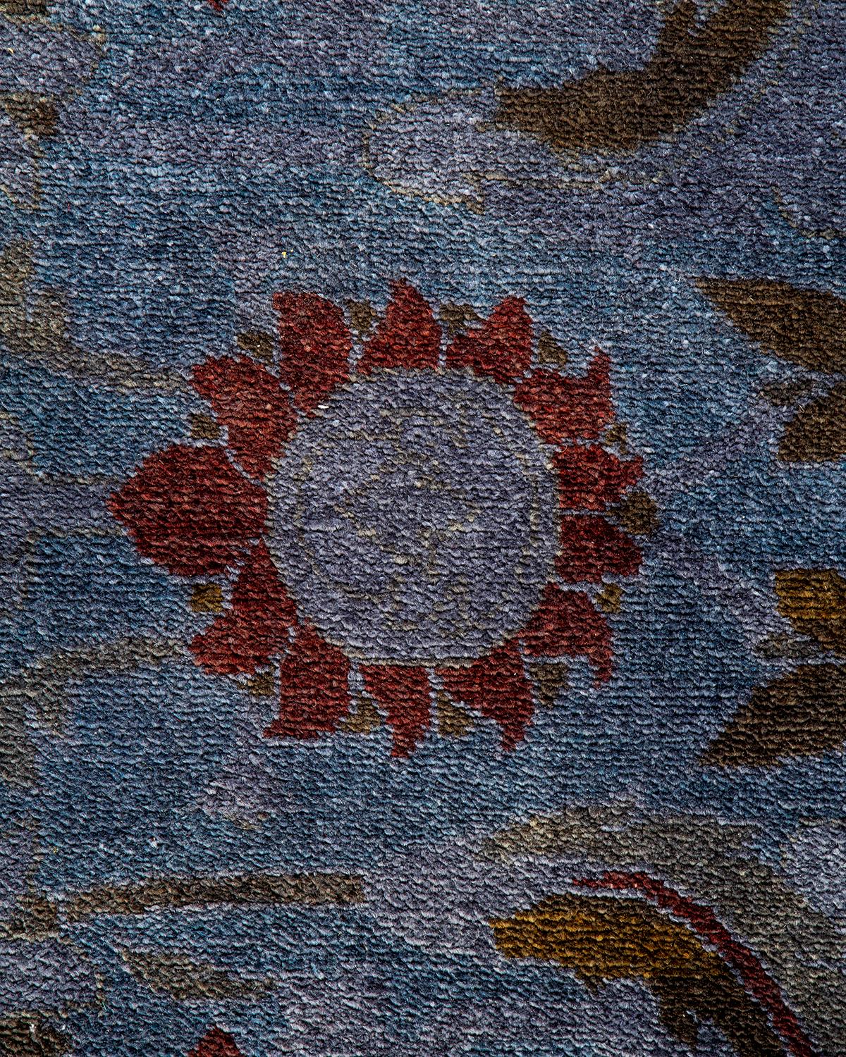 Pakistanais Tapis de sol contemporain en laine surteinte nouée à la main, bleu en vente