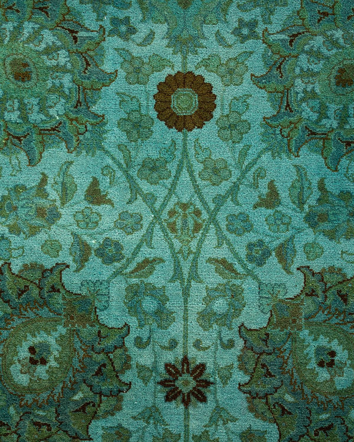 Pakistano Tappeto contemporaneo in lana sovratinta annodata a mano di colore blu in vendita