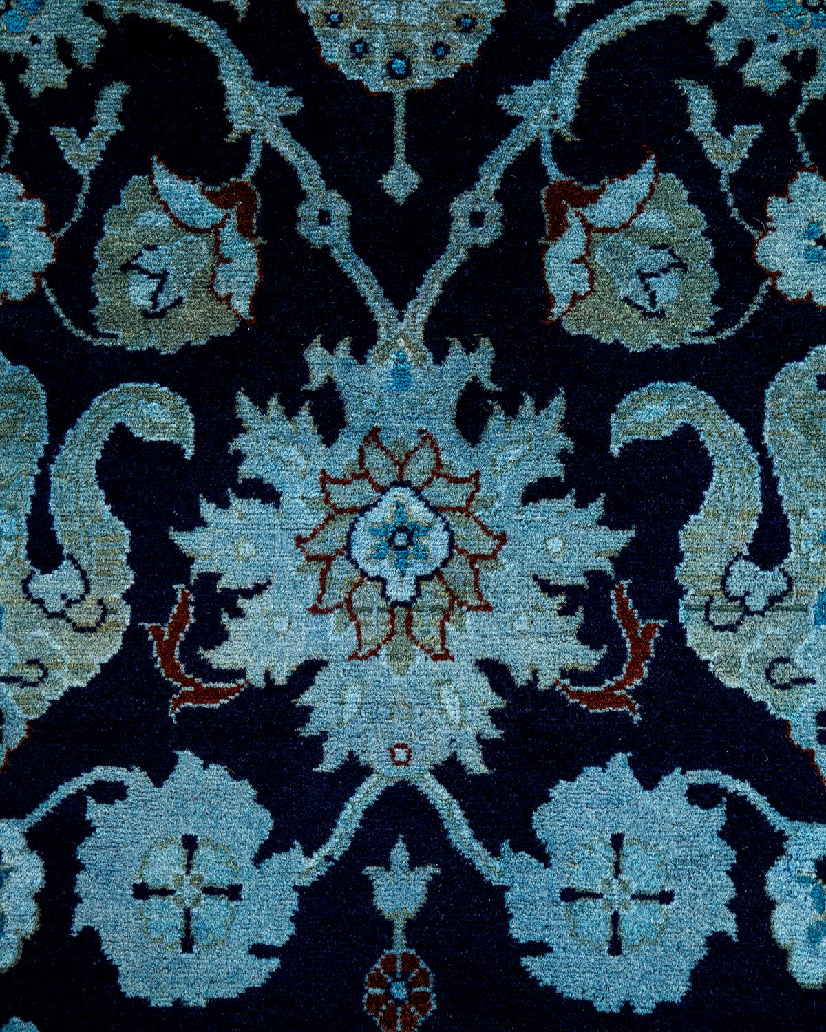 Pakistani Contemporary Overdyed Hand Knotted Wool Blue Area Rug For Sale