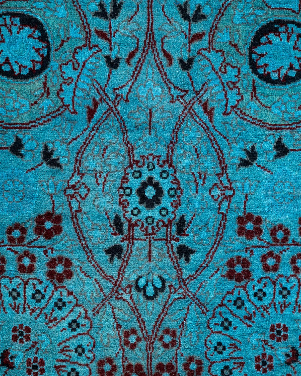 Pakistani Contemporary Overdyed Hand Knotted Wool Blue Area Rug For Sale