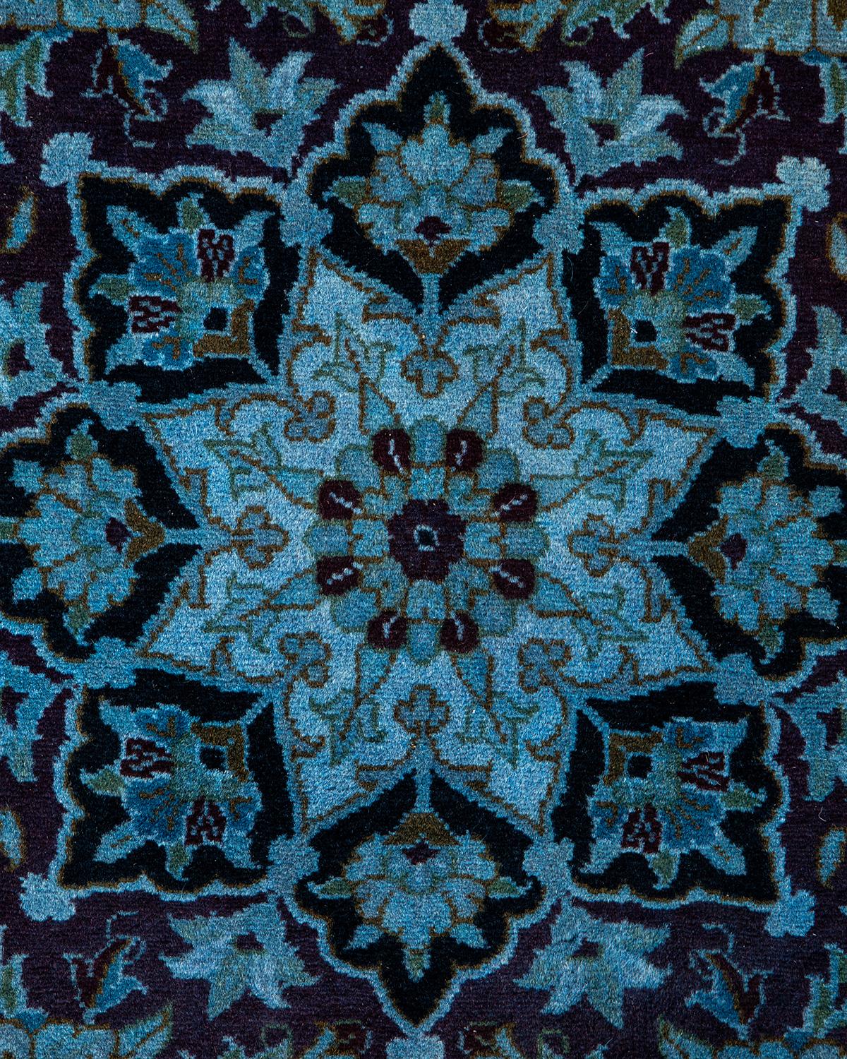 Pakistani Contemporary Overdyed Hand Knotted Wool Blue Area Rug For Sale