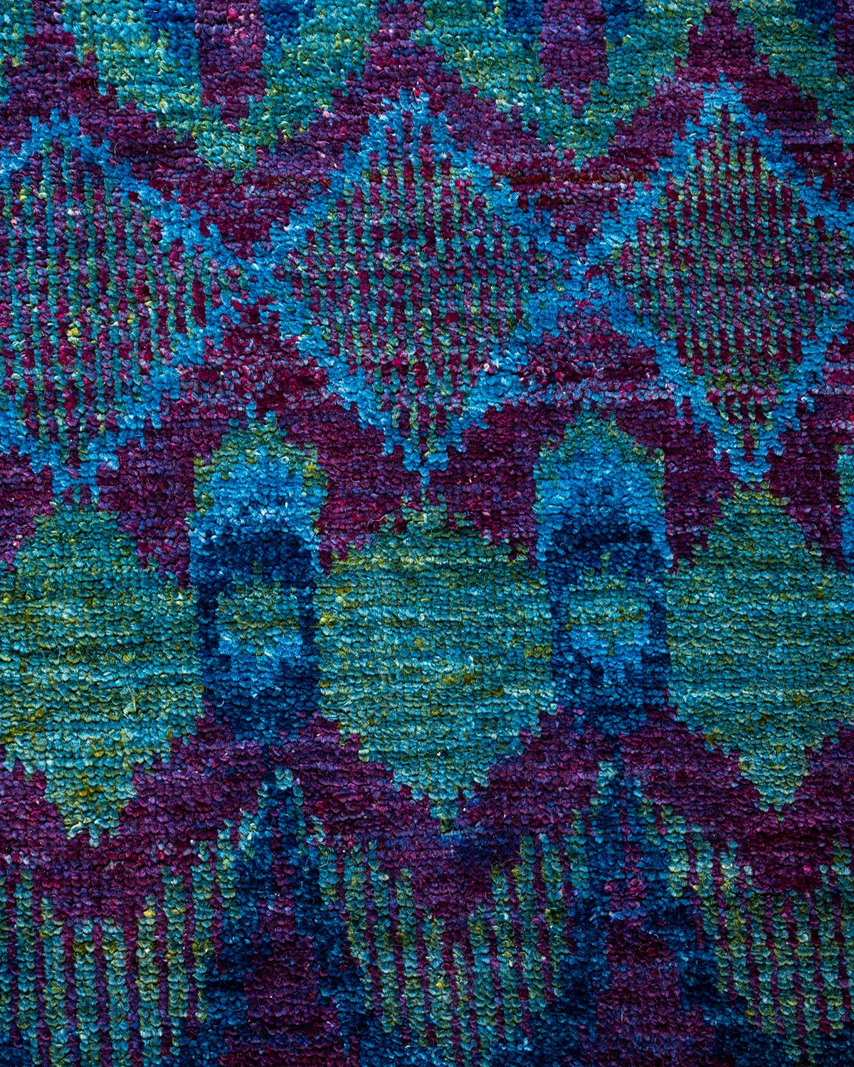 Pakistano Tappeto contemporaneo in lana sovratinta annodata a mano di colore blu in vendita