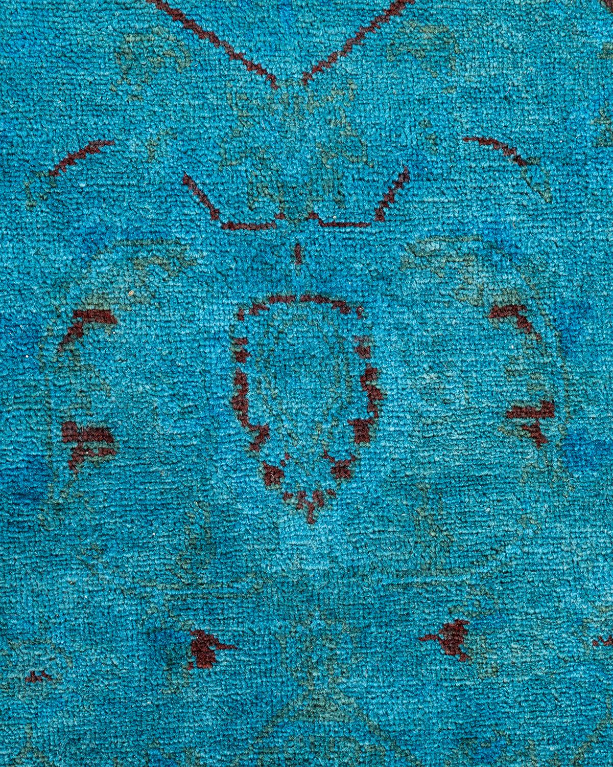 Pakistani Contemporary Overdyed Hand Knotted Wool Blue Area Rug For Sale