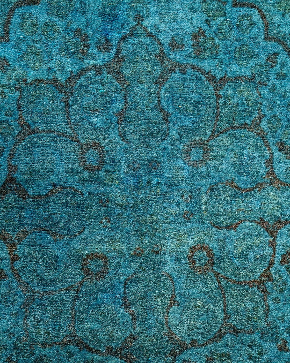 Pakistani Contemporary Overdyed Hand Knotted Wool Blue Area Rug For Sale