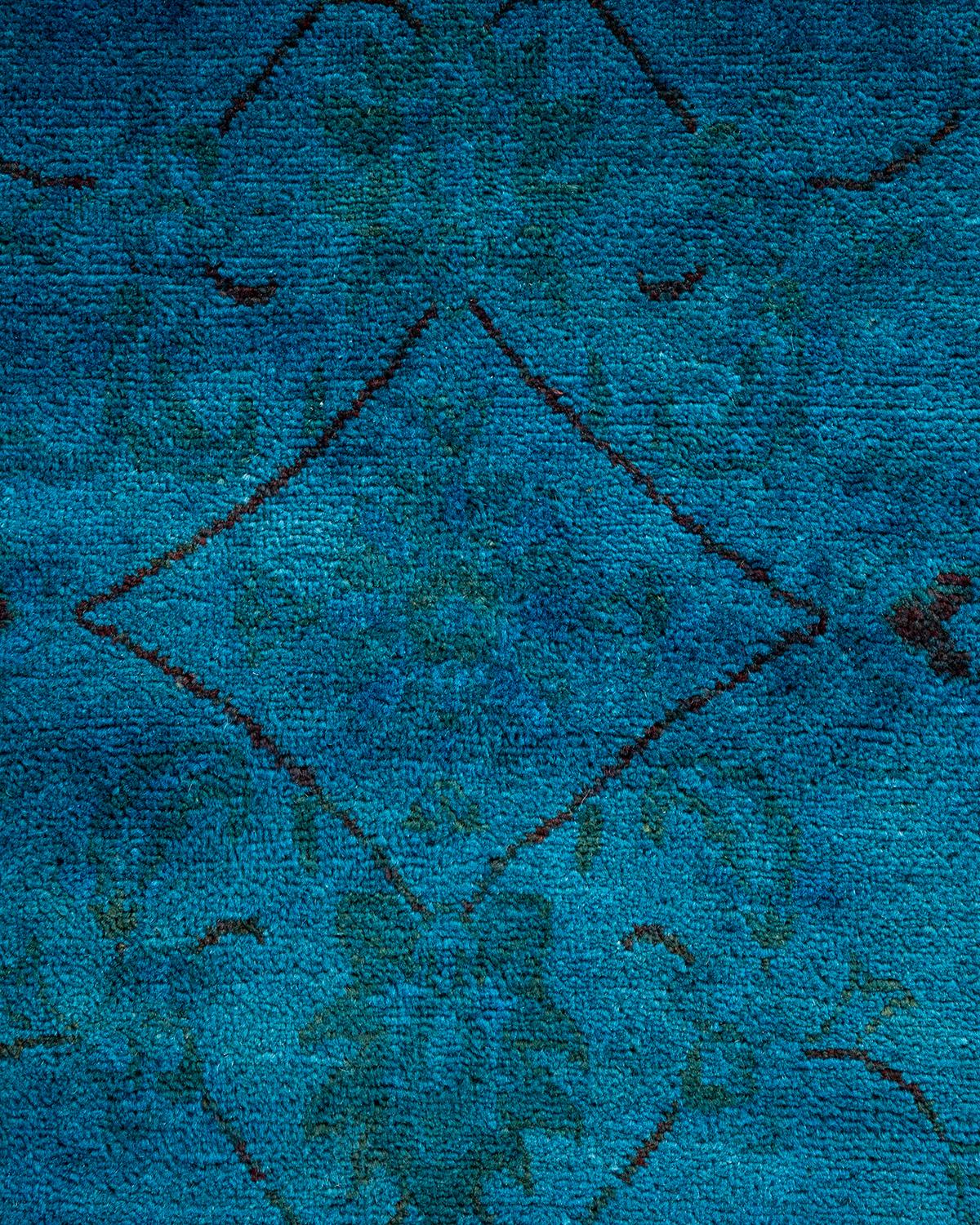 Pakistanais Tapis de sol contemporain en laine surteinte nouée à la main, bleu en vente