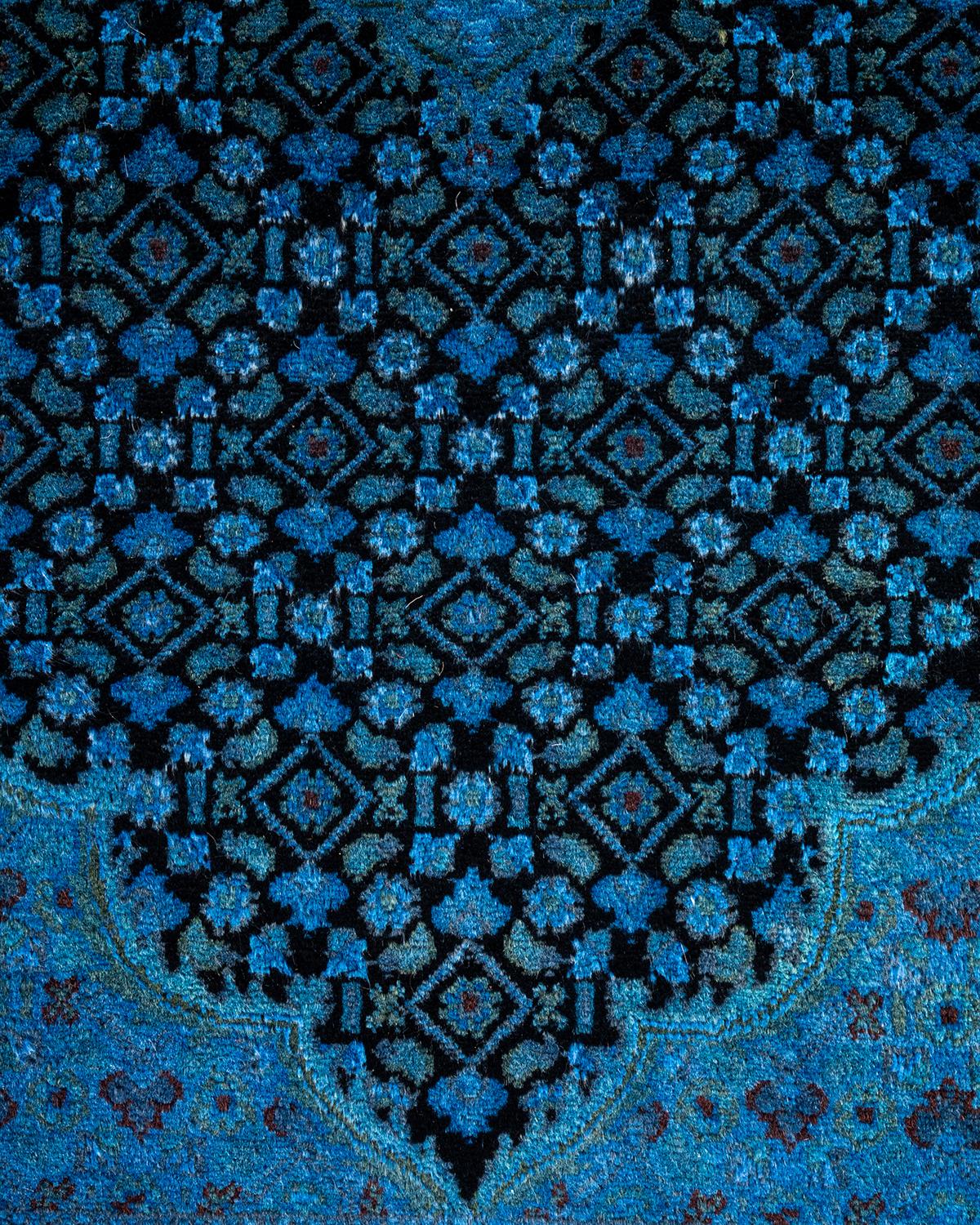 Contemporary Overdyed Hand Knotted Wool Blue Area Rug (Pakistanisch) im Angebot