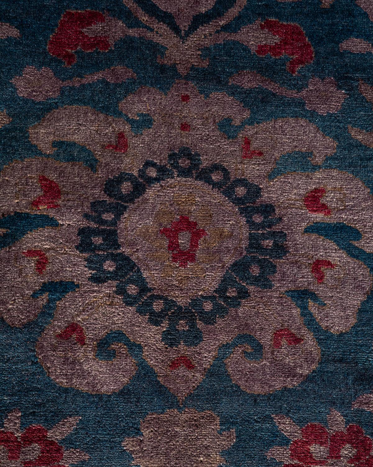 Pakistani Contemporary Overdyed Hand Knotted Wool Blue Area Rug For Sale