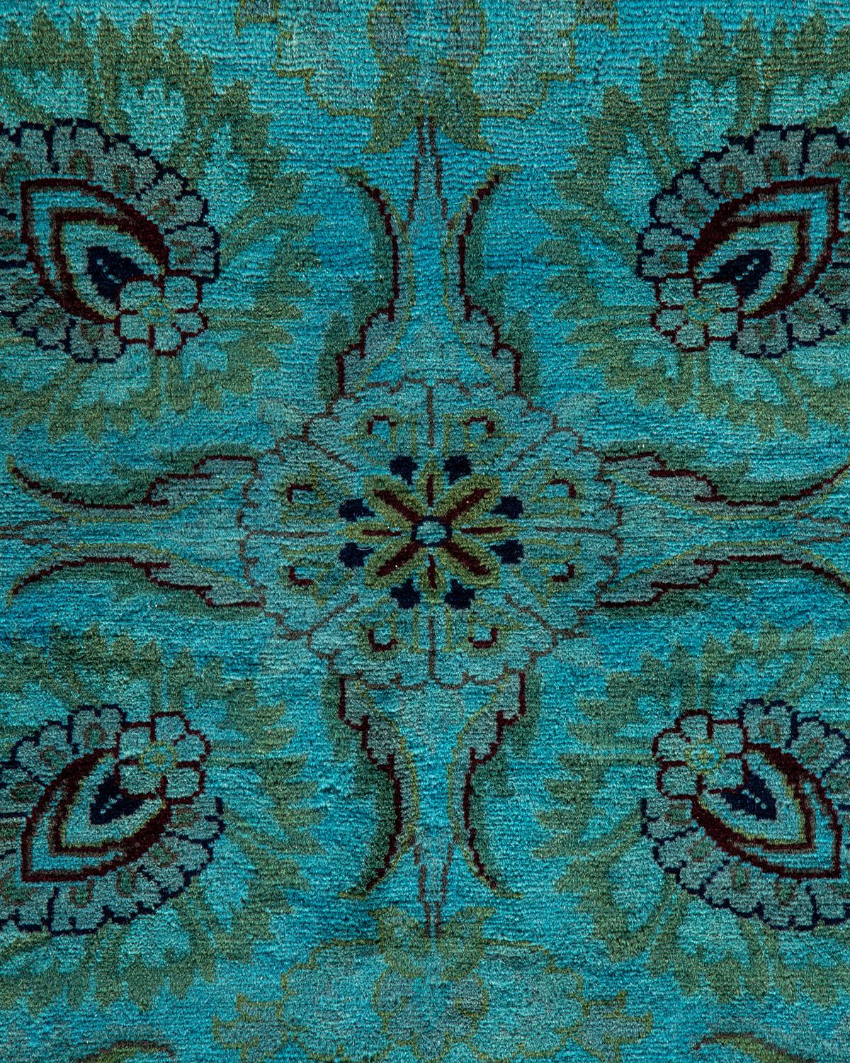 Contemporary Overdyed Hand Knotted Wool Blue Area Rug (Pakistanisch) im Angebot