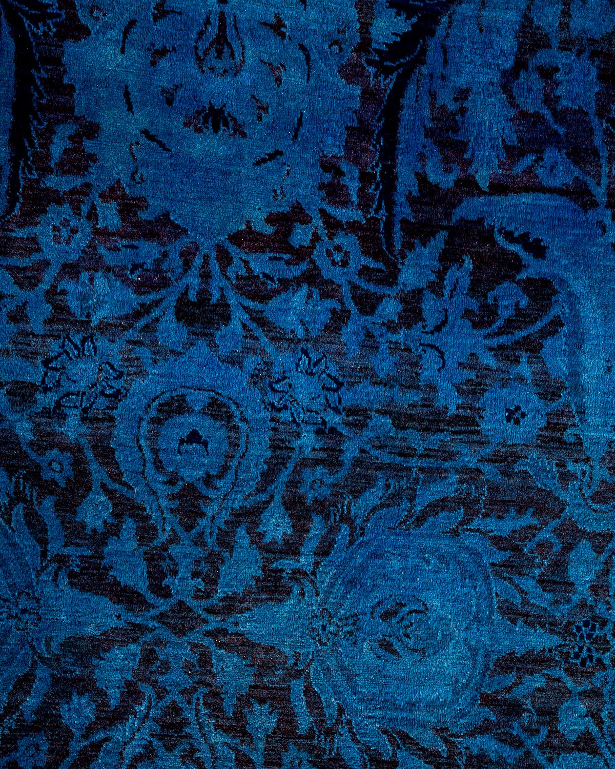 Pakistani Contemporary Overdyed Hand Knotted Wool Blue Area Rug For Sale