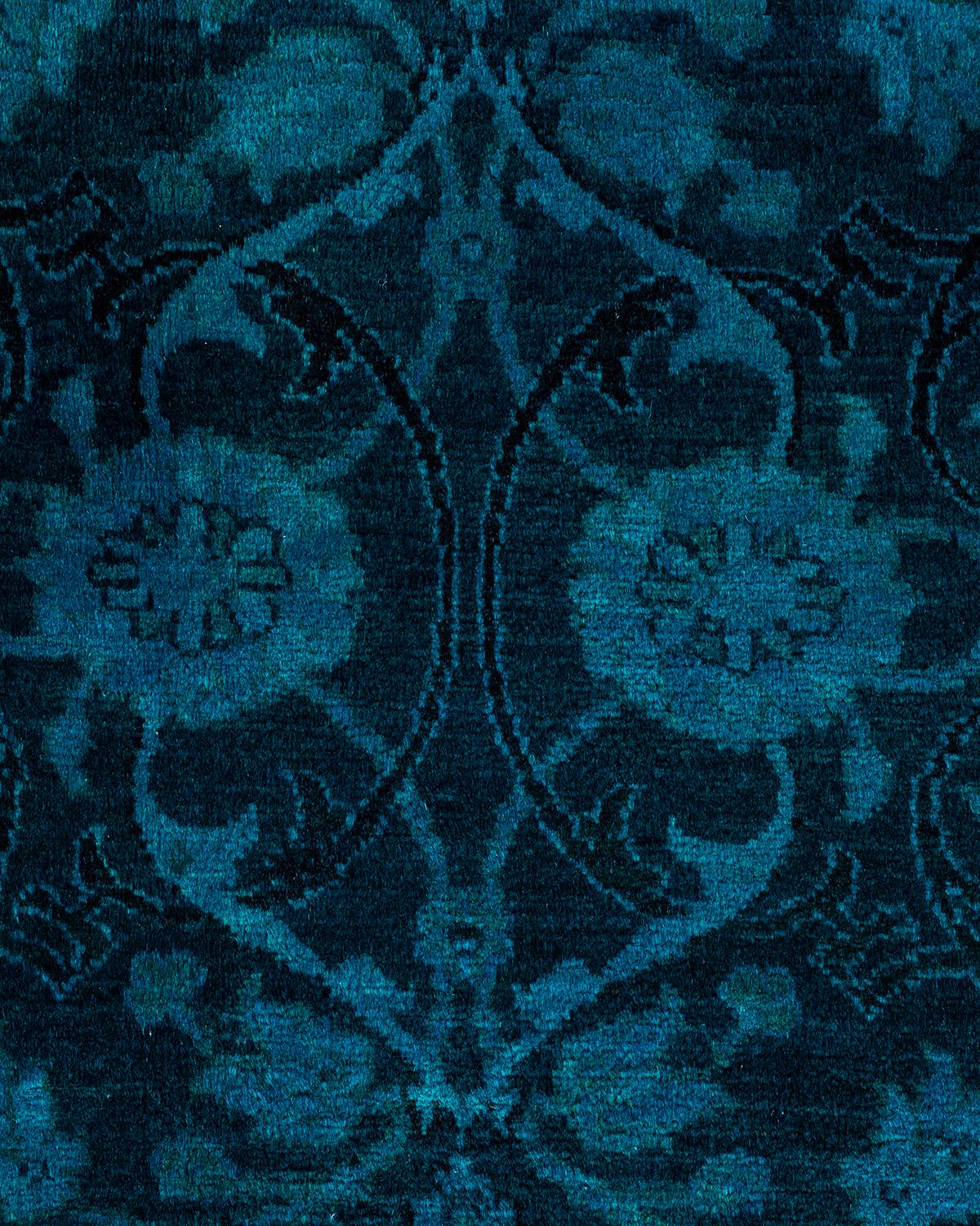 Pakistani Contemporary Overdyed Hand Knotted Wool Blue Area Rug For Sale