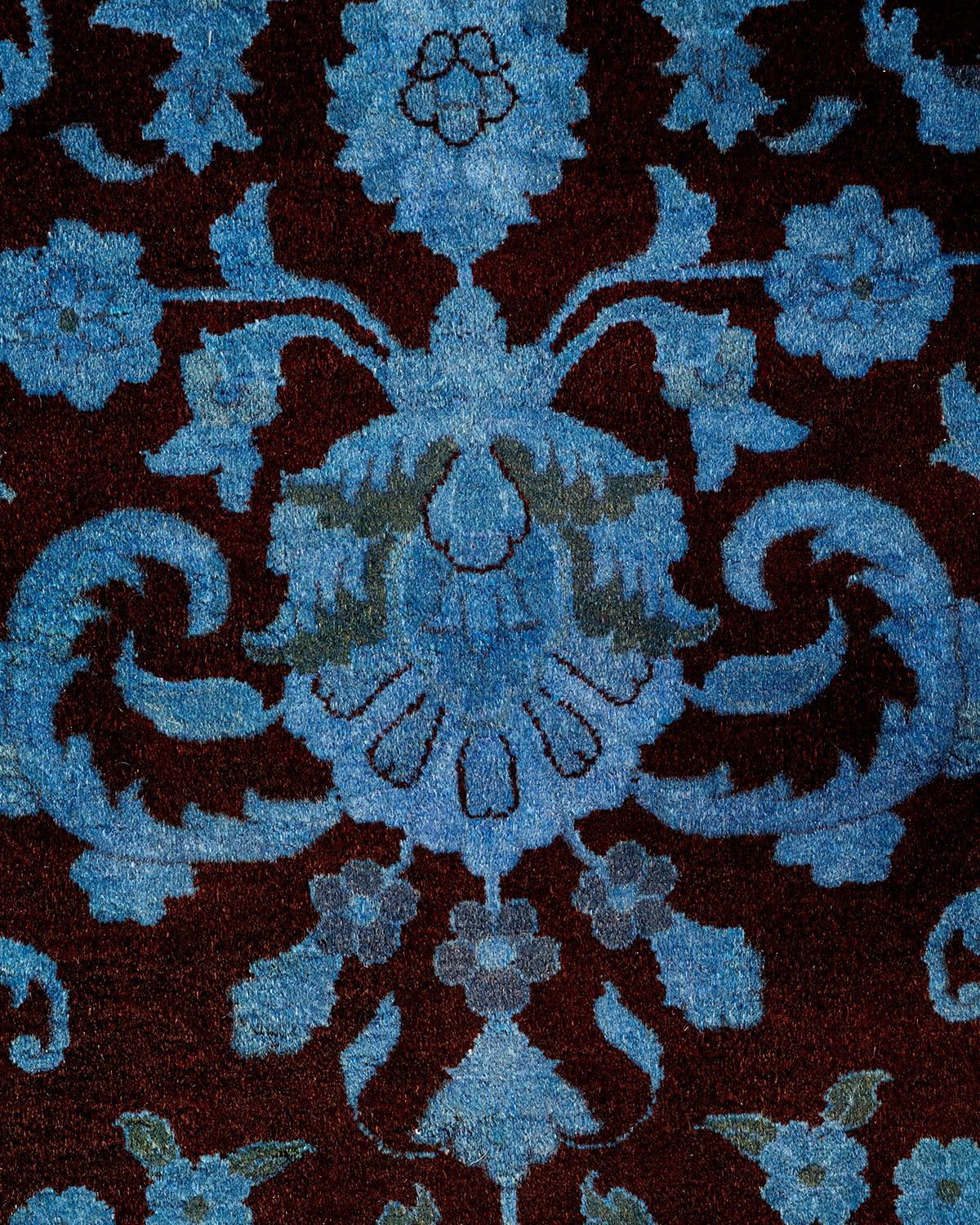 Pakistani Contemporary Overdyed Hand Knotted Wool Blue Area Rug For Sale