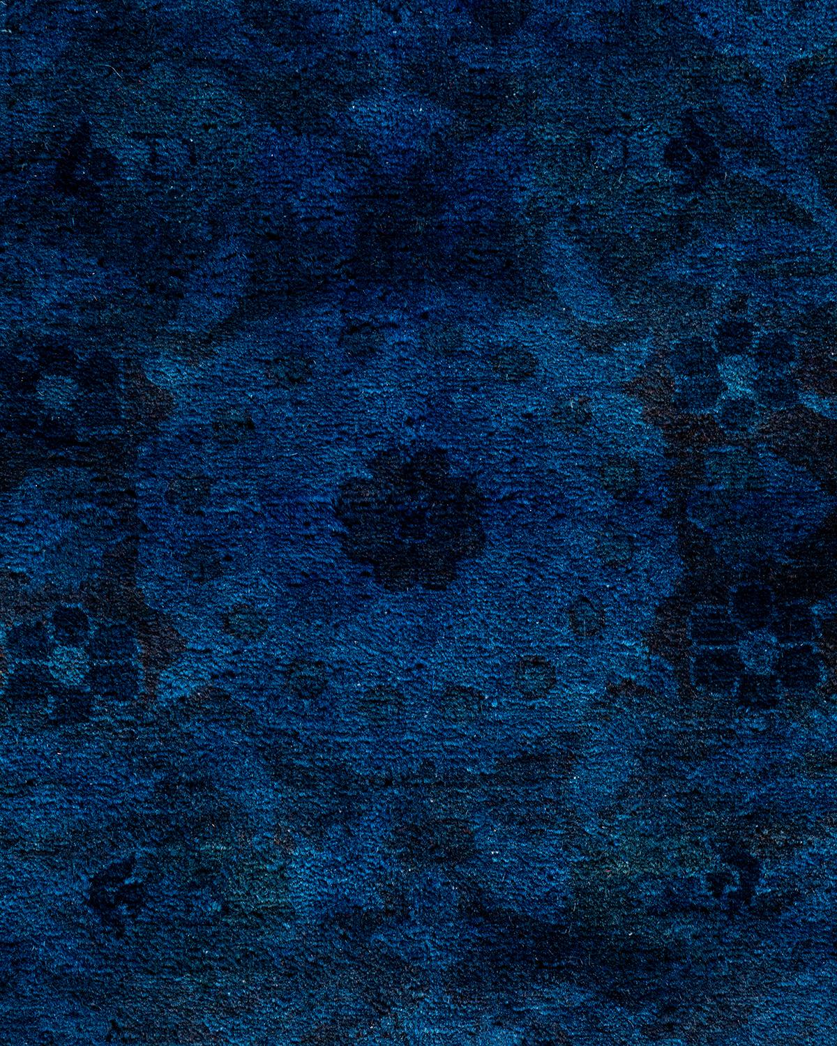 Pakistani Contemporary Overdyed Hand Knotted Wool Blue Area Rug For Sale
