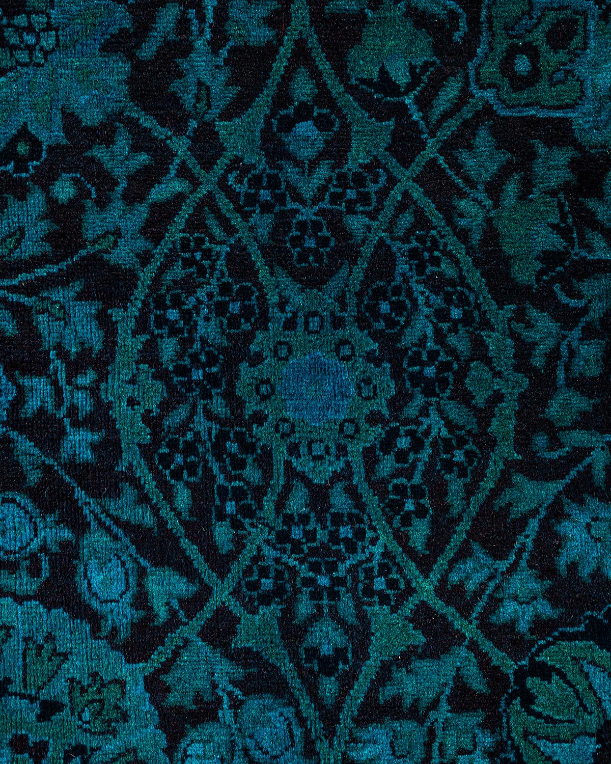 Pakistano Tappeto contemporaneo in lana sovratinta annodata a mano di colore blu in vendita