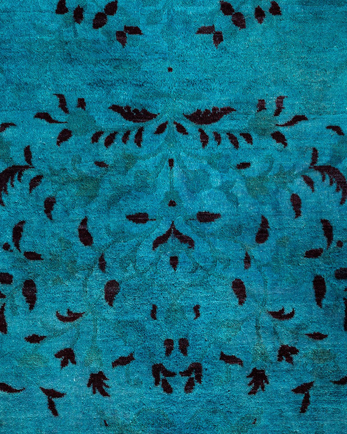 Pakistani Contemporary Overdyed Hand Knotted Wool Blue Area Rug For Sale