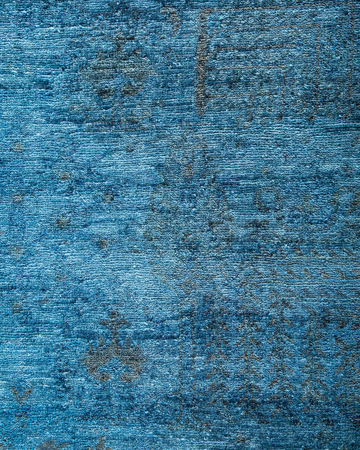 Pakistanais Tapis de sol contemporain en laine surteinte nouée à la main, bleu en vente