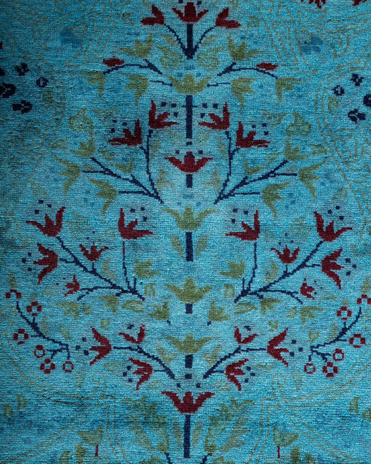 Pakistano Tappeto contemporaneo in lana sovratinta annodata a mano di colore blu in vendita