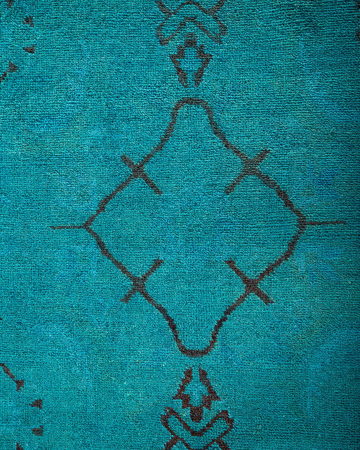 Pakistani Contemporary Overdyed Hand Knotted Wool Blue Area Rug For Sale