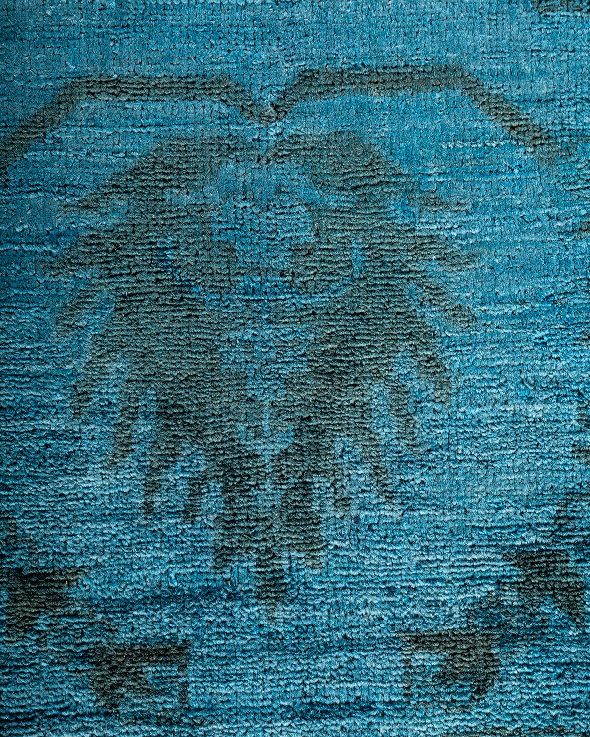 Pakistani Contemporary Overdyed Hand Knotted Wool Blue Area Rug For Sale