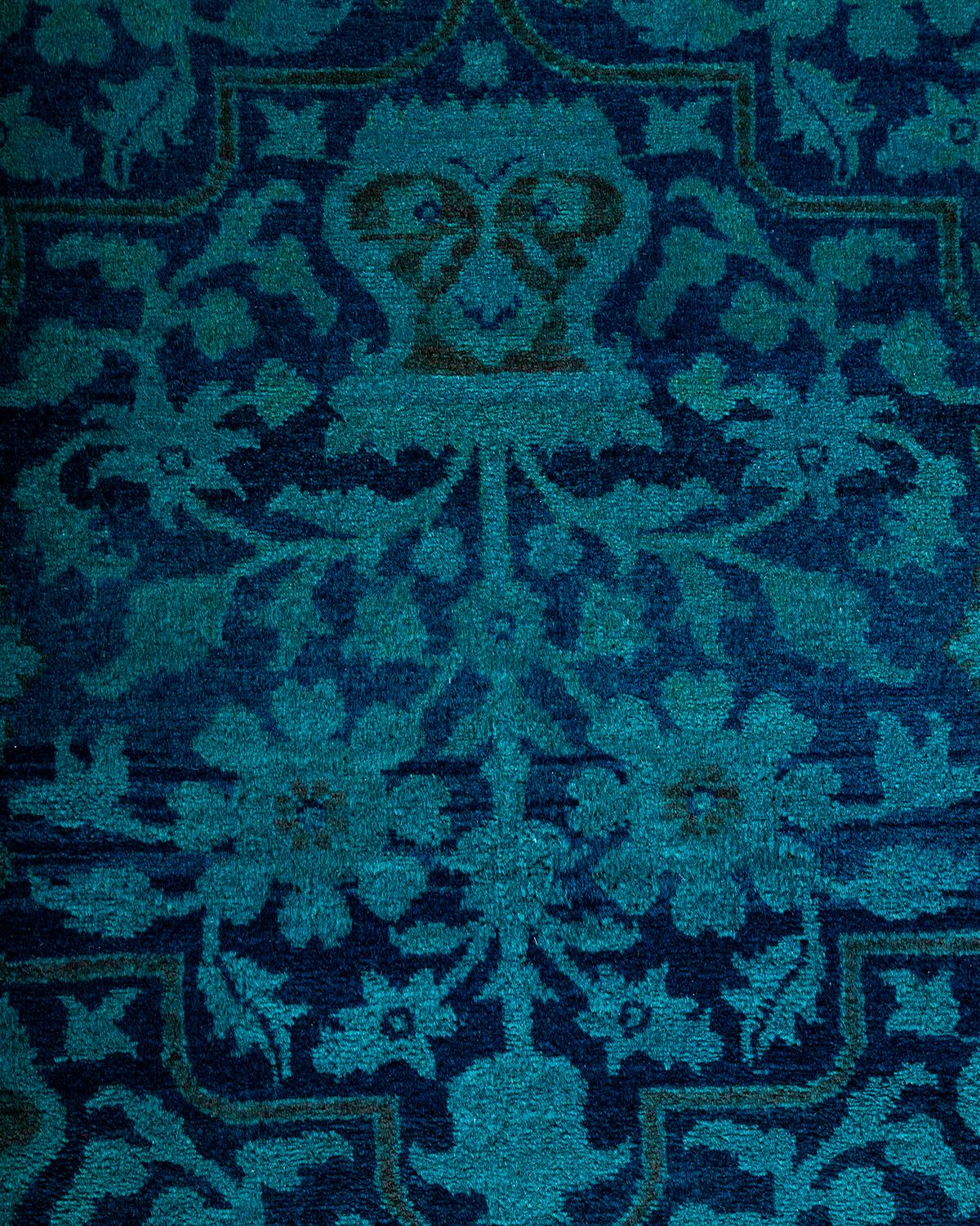 Pakistani Contemporary Overdyed Hand Knotted Wool Blue Area Rug For Sale