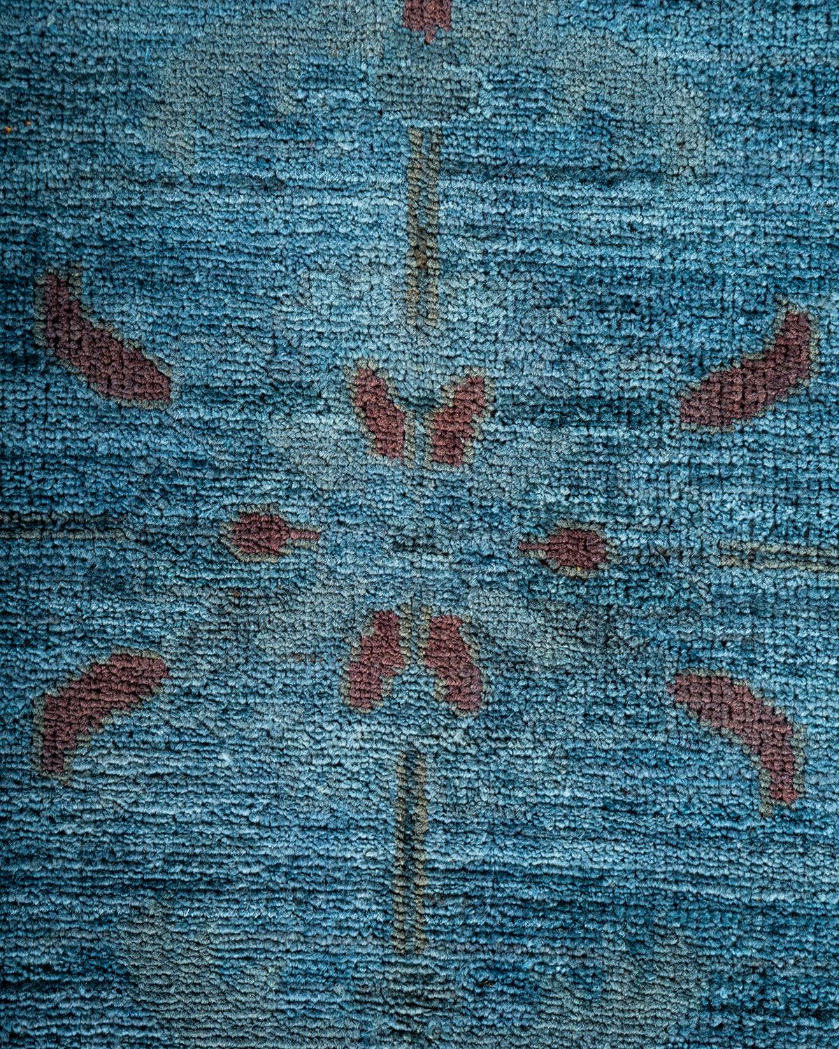 Pakistani Contemporary Overdyed Hand Knotted Wool Blue Area Rug For Sale