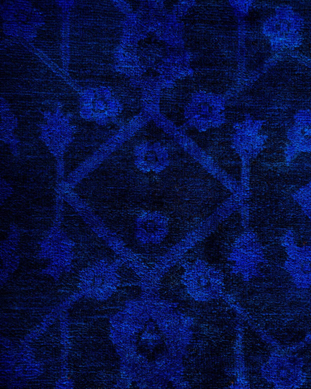 Pakistani Contemporary Overdyed Hand Knotted Wool Blue Area Rug For Sale